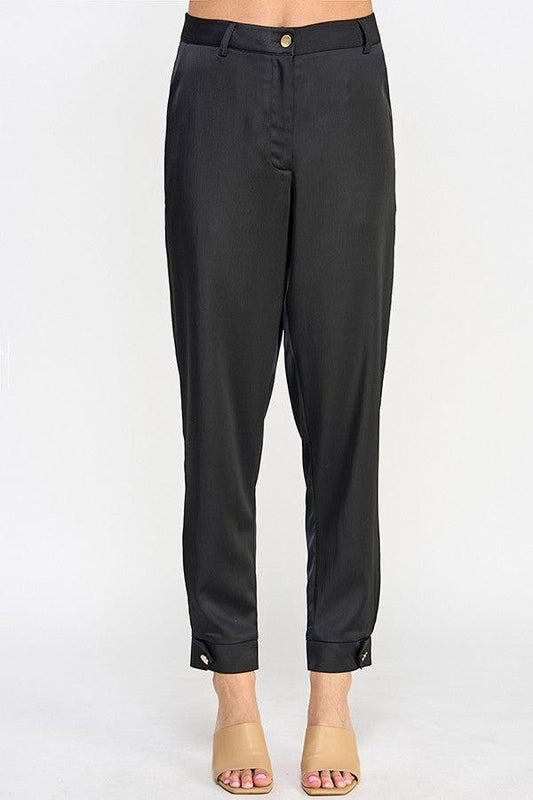 taper leg satin pant w/button detail cuff - RK Collections Boutique