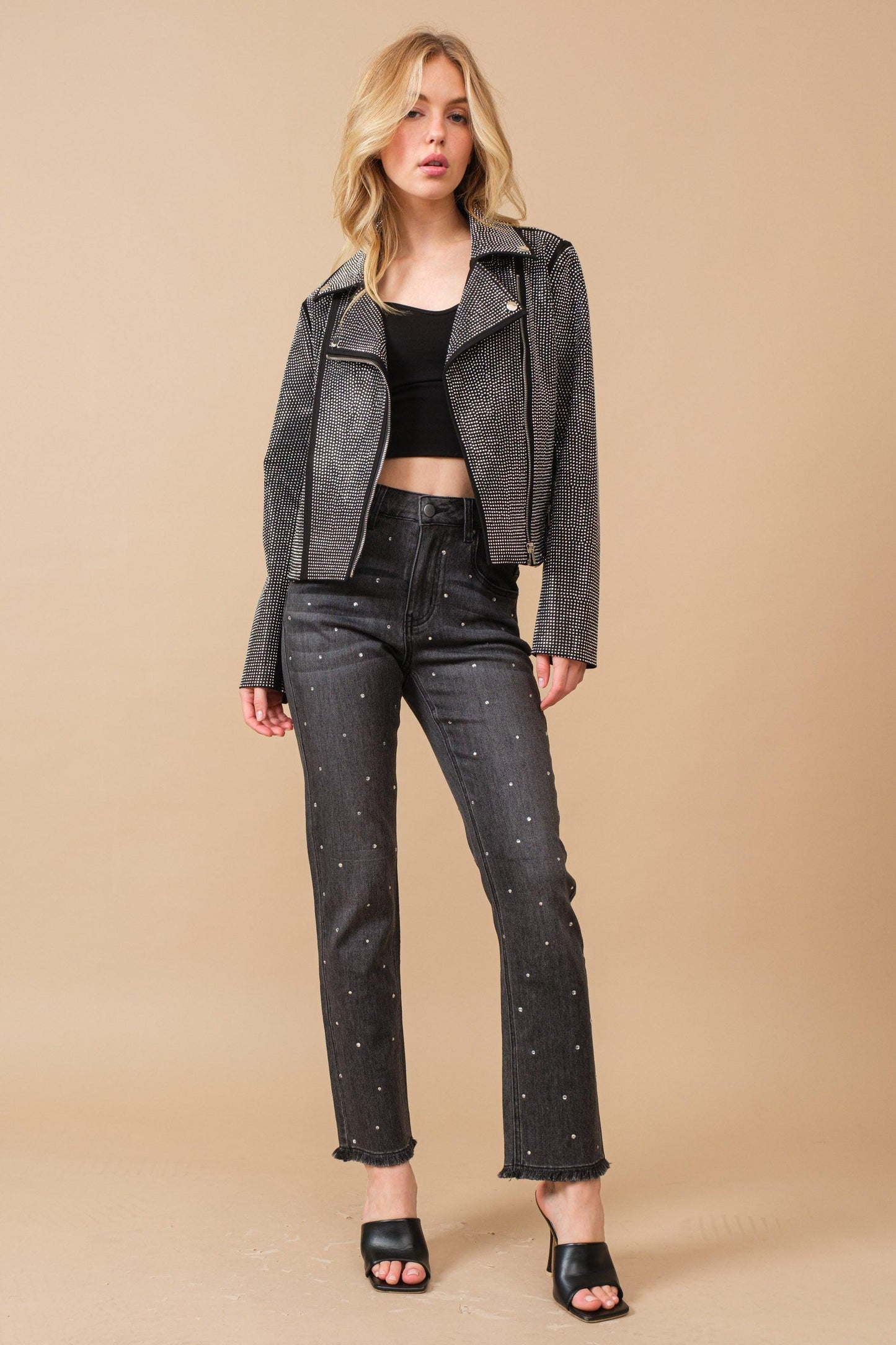 rhinestone studded moto jacket - RK Collections Boutique