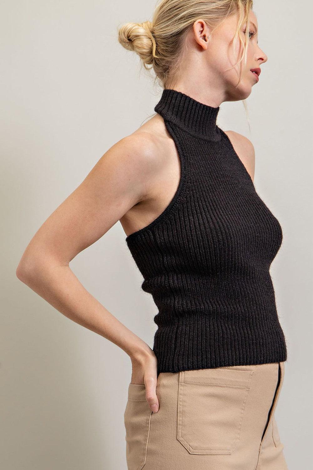 Ribbed turtleneck sleeveless on sale top