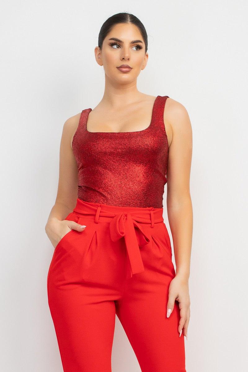 sleeveless metallic crackle bodysuit - RK Collections Boutique