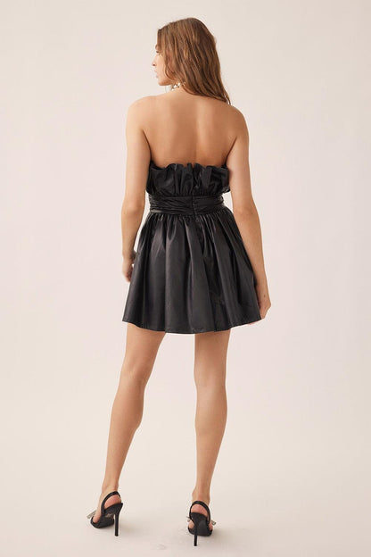 faux leather strapless fit & flare pleated dress - RK Collections Boutique
