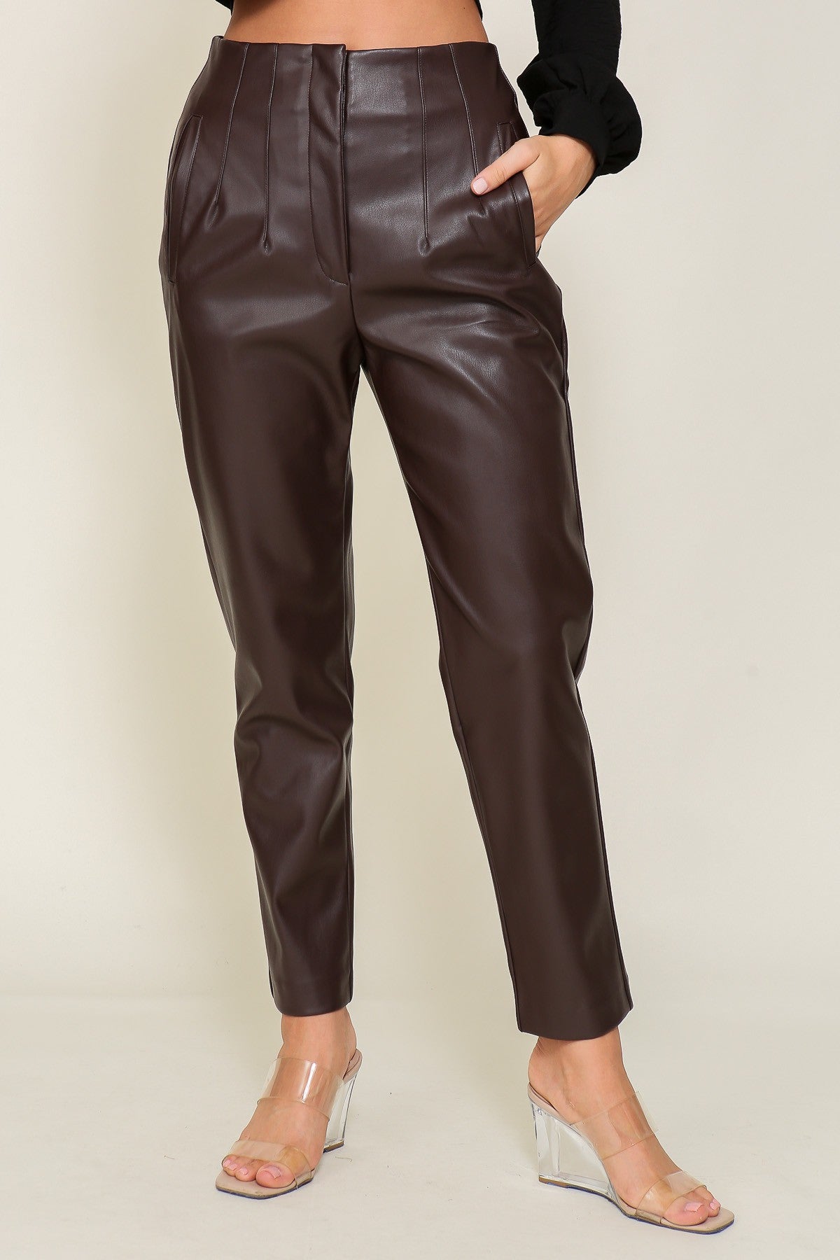 faux leather taper leg pants