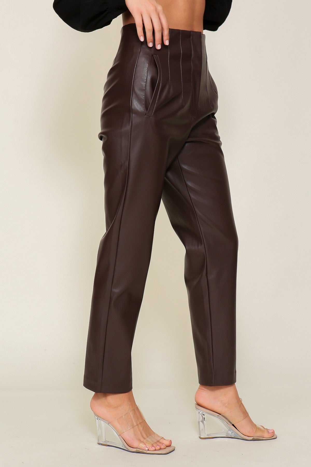 faux leather taper leg pants