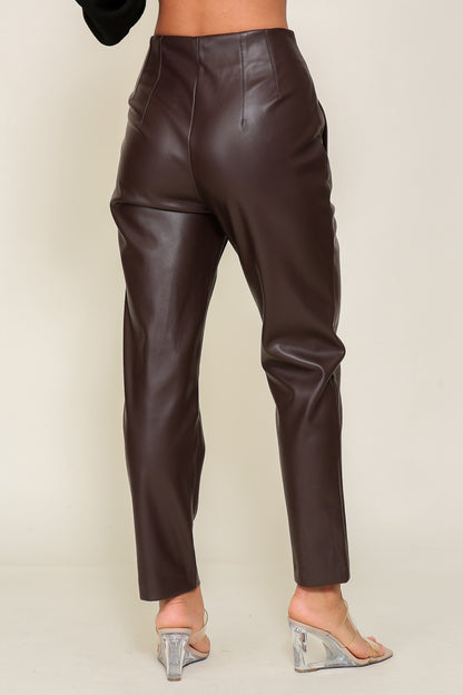 faux leather taper leg pants