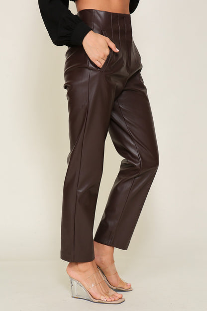 faux leather taper leg pants
