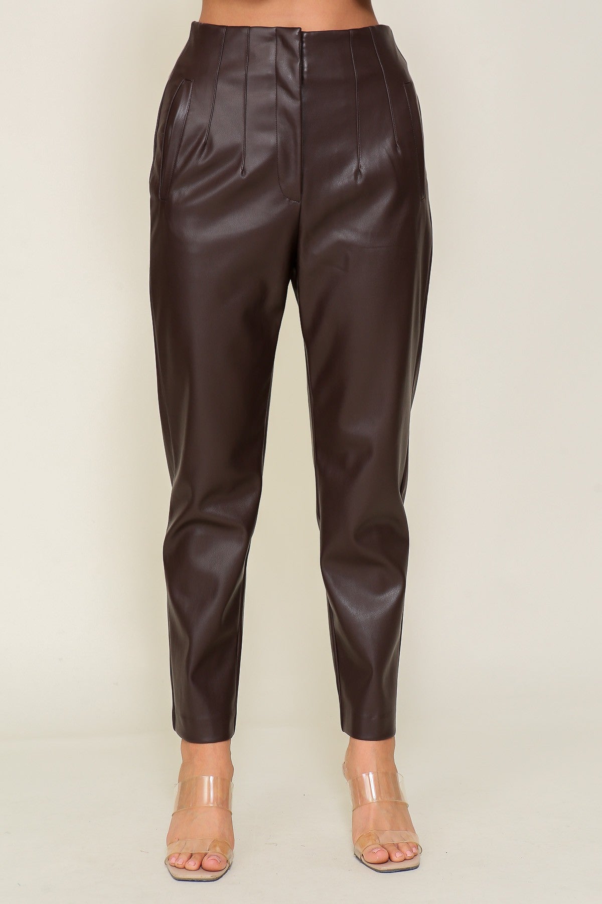 faux leather taper leg pants