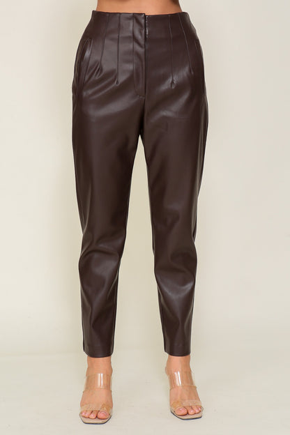 faux leather taper leg pants