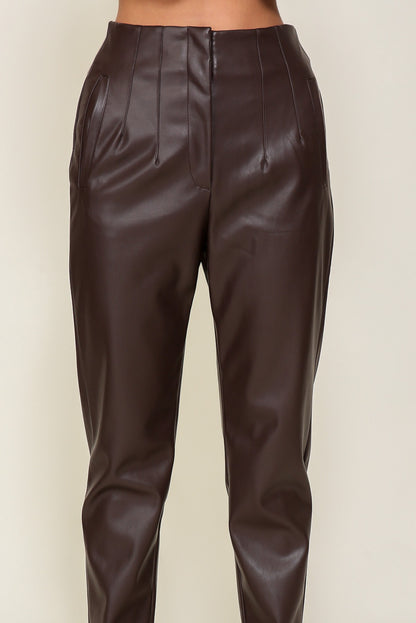 faux leather taper leg pants