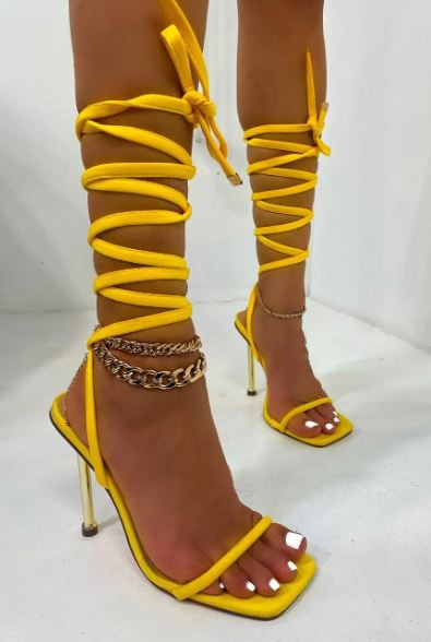 square toe gold stiletto leg wrap heel