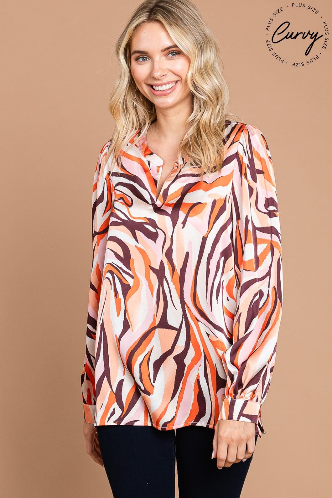 PLUS long sleeve wavy print top - RK Collections Boutique