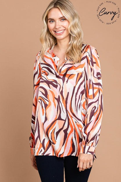 PLUS long sleeve wavy print top - RK Collections Boutique