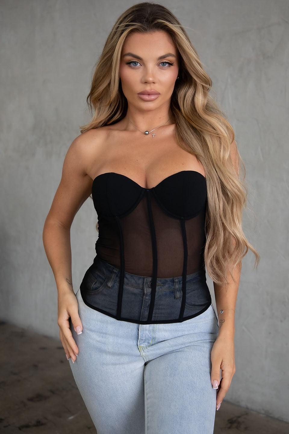 sheer mesh strapless bustier corset top - RK Collections Boutique