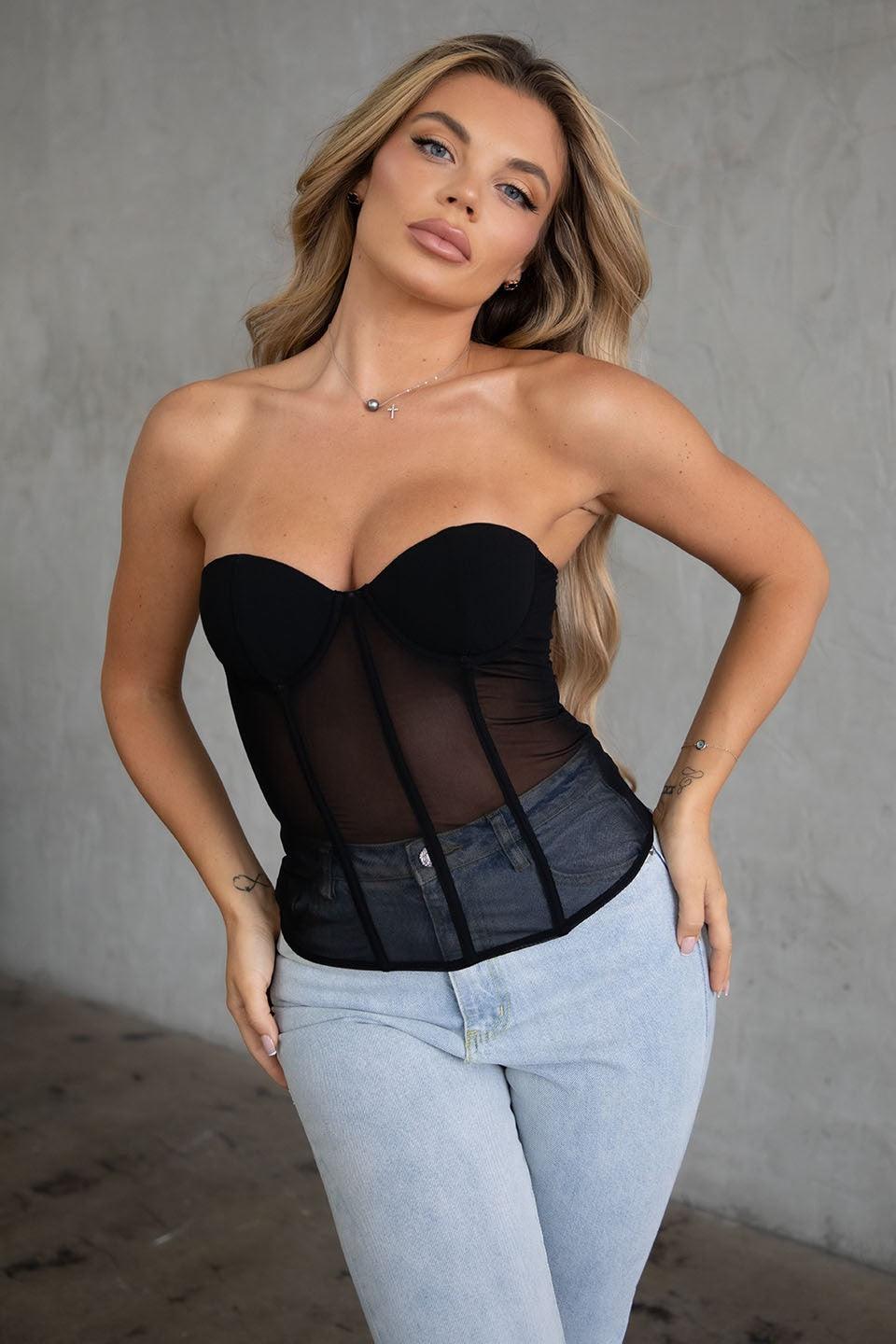 sheer mesh strapless bustier corset top - RK Collections Boutique