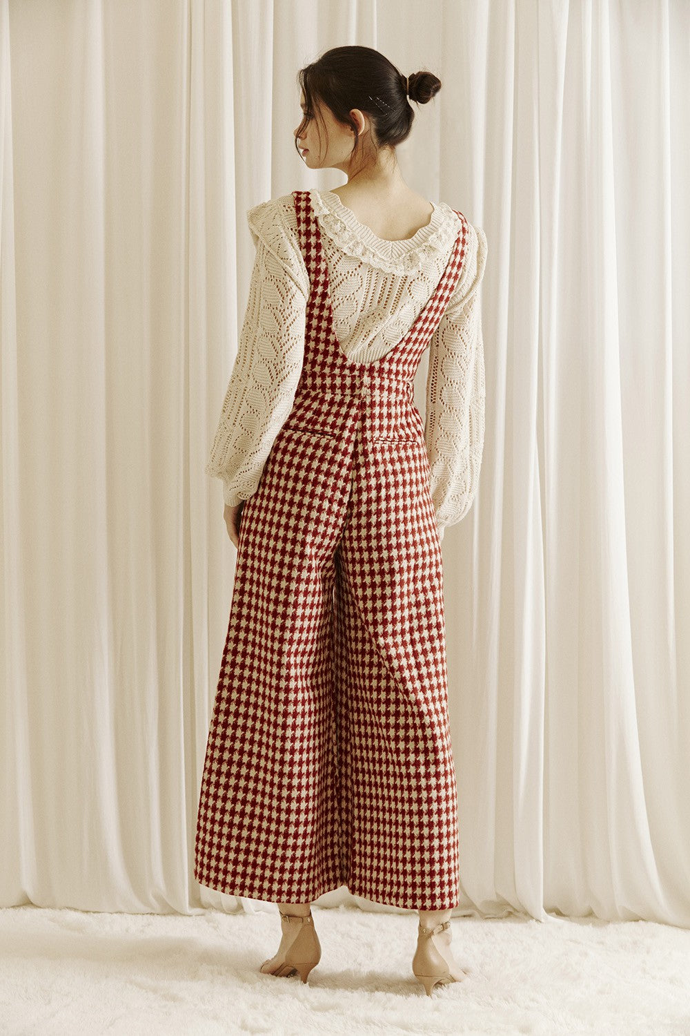 houndstooth tweed overalls jumpsuit