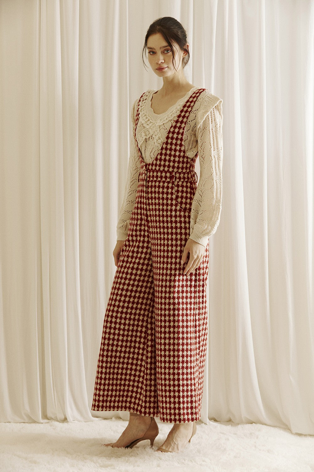 houndstooth tweed overalls jumpsuit