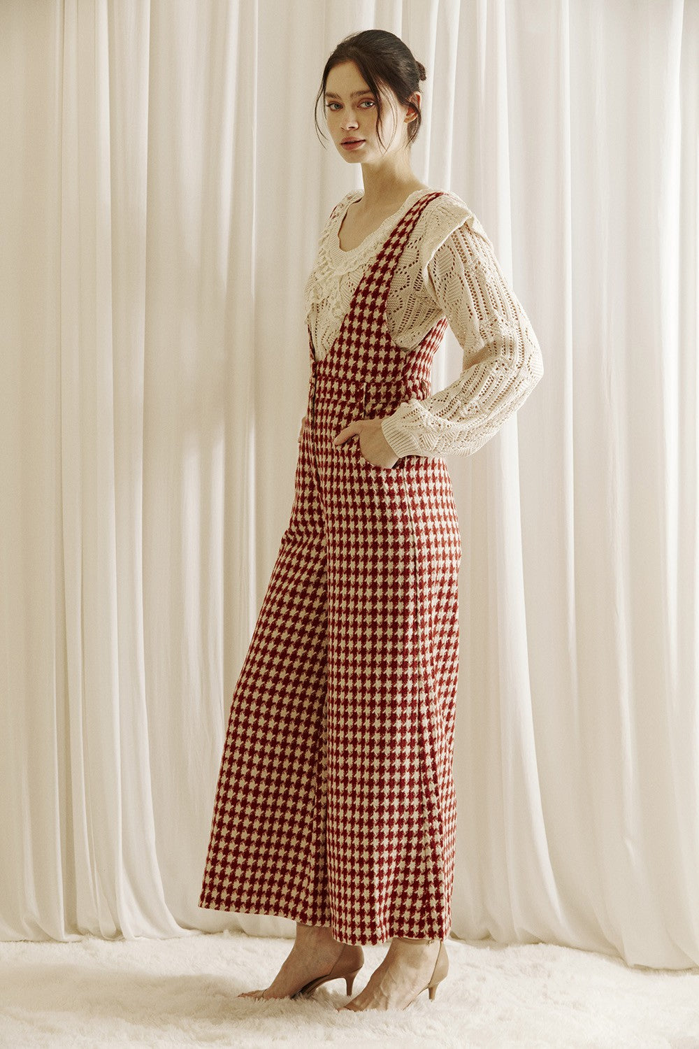 houndstooth tweed overalls jumpsuit