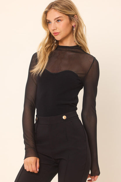 sheer mesh long sleeve knit top - RK Collections Boutique