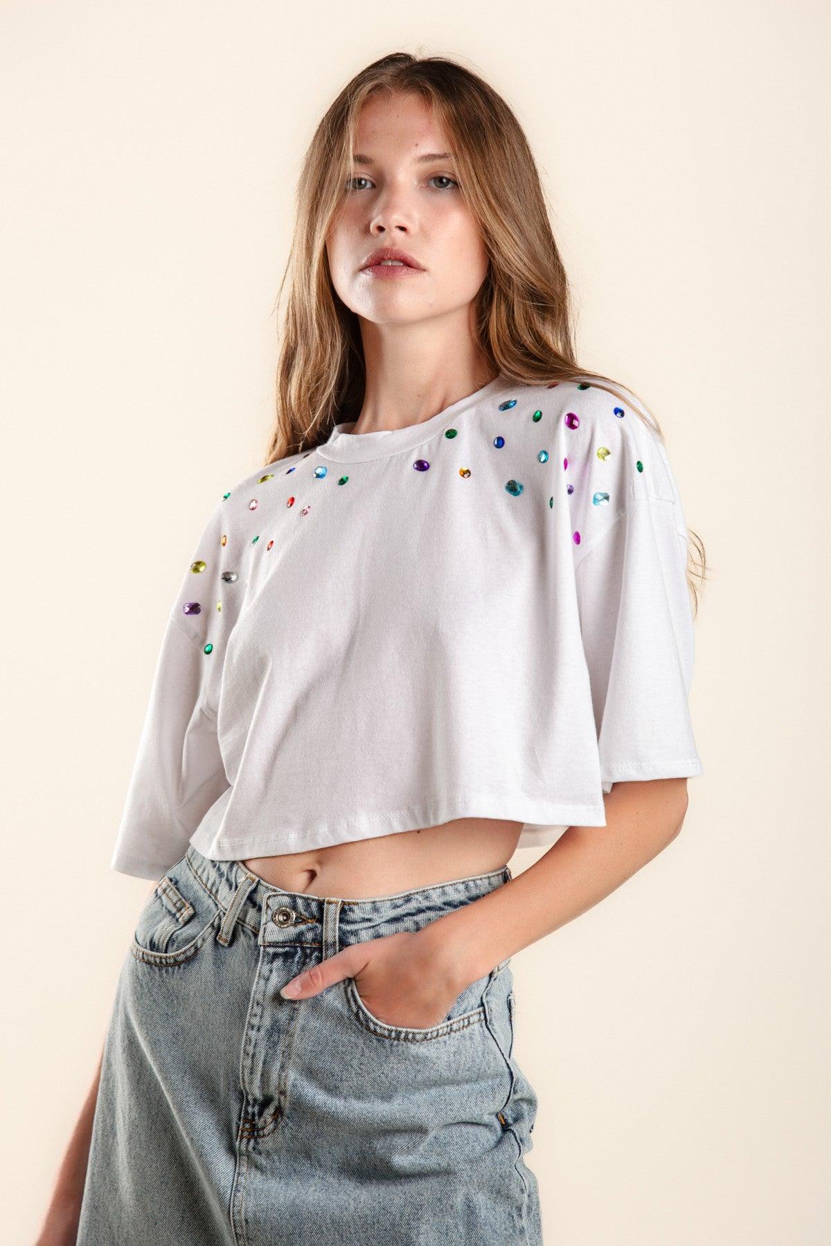 jeweled crop tee - RK Collections Boutique