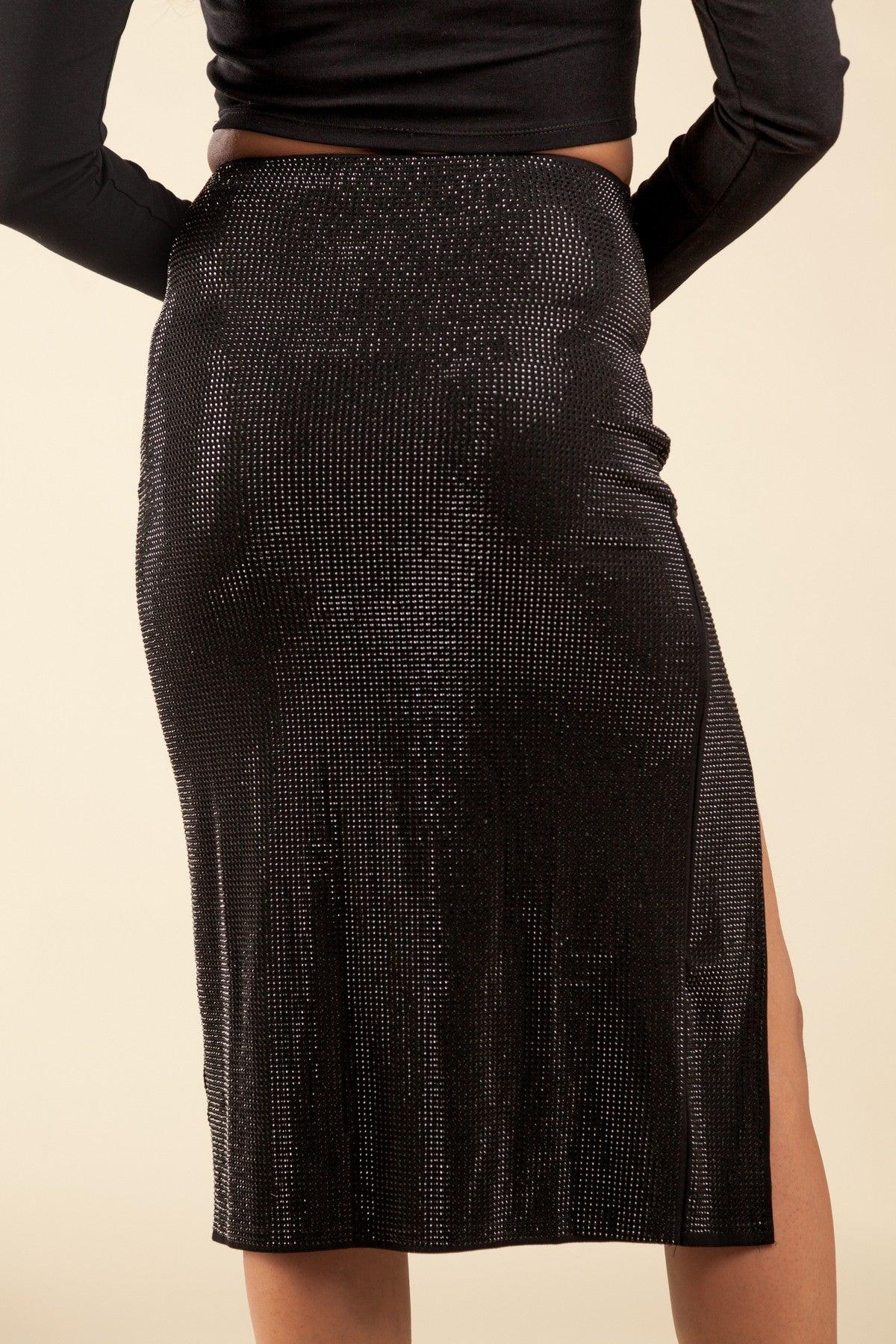 high waisted studded skirt w/side slit