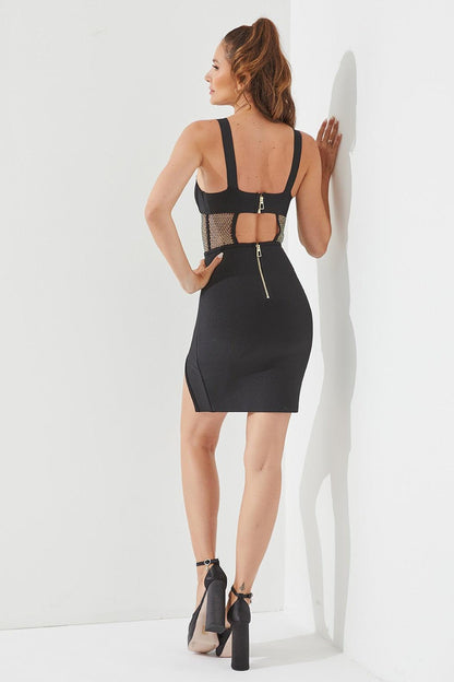 sleeveless mesh rhinestone bustier bandage dress - RK Collections Boutique