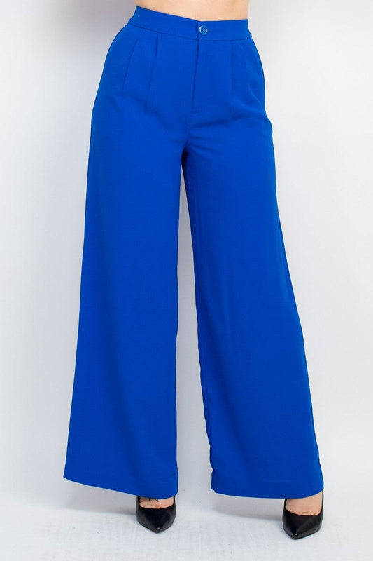elastic high waist pleated wide leg pant - RK Collections Boutique