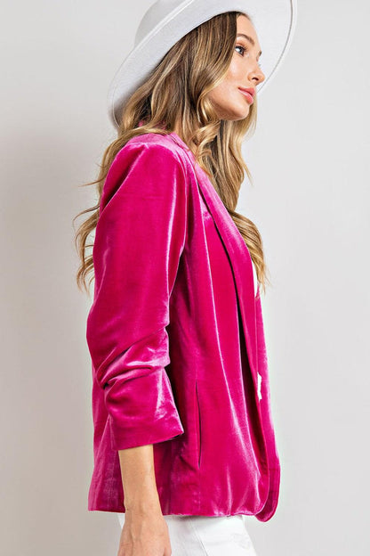 velvet 3/4 ruched sleeve blazer - RK Collections Boutique