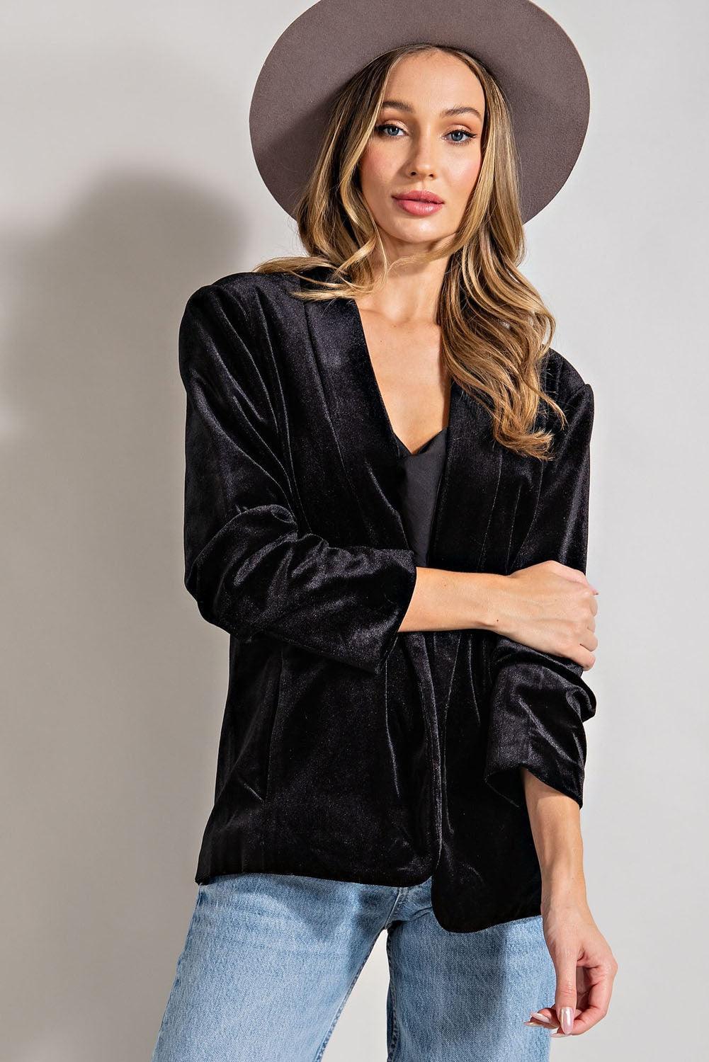 velvet 3/4 ruched sleeve blazer - RK Collections Boutique