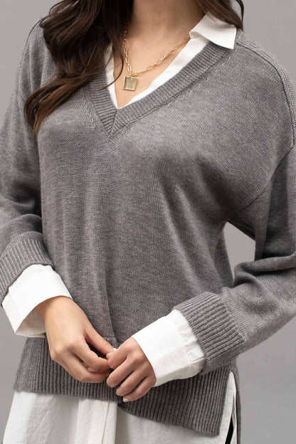 layered v neck sweater