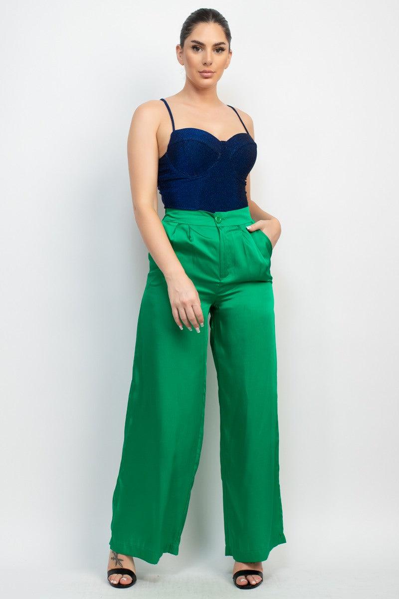 satin pleated wide leg pant - RK Collections Boutique