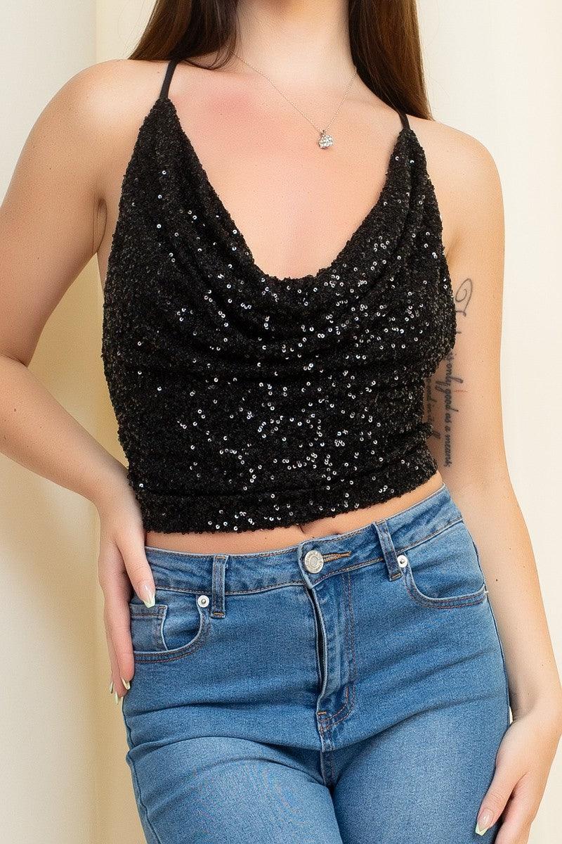sequin sleeveless cowl neck top - RK Collections Boutique