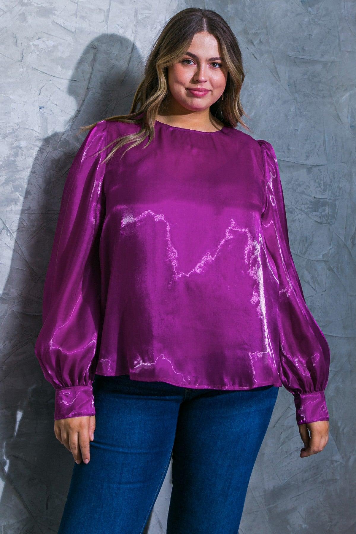 PLUS long sleeve sheer shimmer overlay top - RK Collections Boutique