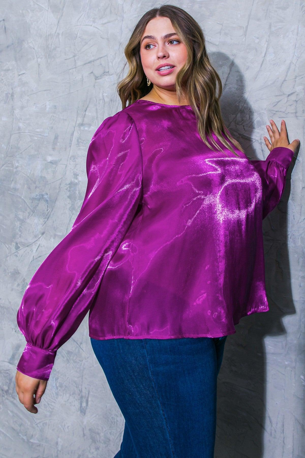 PLUS long sleeve sheer shimmer overlay top - RK Collections Boutique