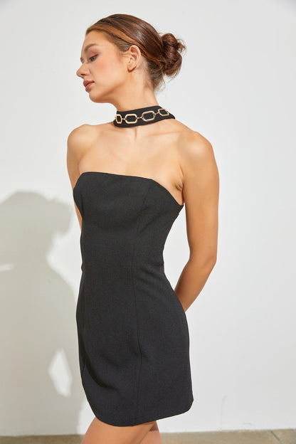 chain detail choker neck strapless mini dress - RK Collections Boutique