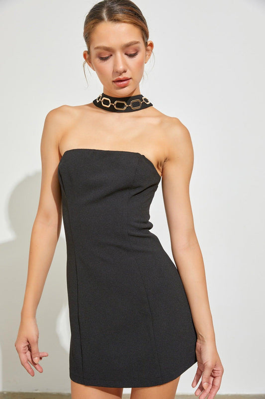 chain detail choker neck strapless mini dress - RK Collections Boutique