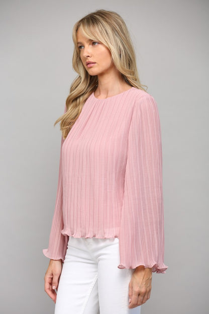 open back bell sleeve pleated blouse