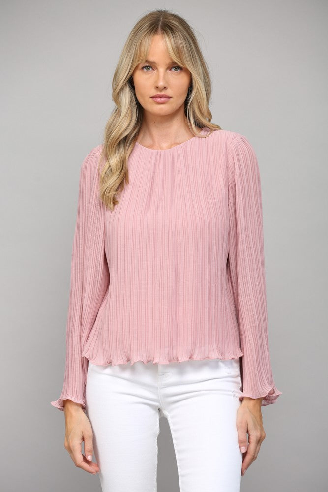 open back bell sleeve pleated blouse