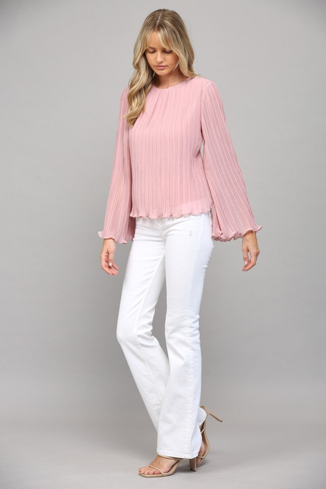 open back bell sleeve pleated blouse