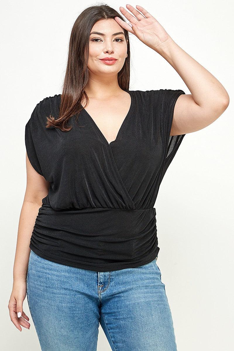 PLUS slinky surplice short sleeve top - RK Collections Boutique