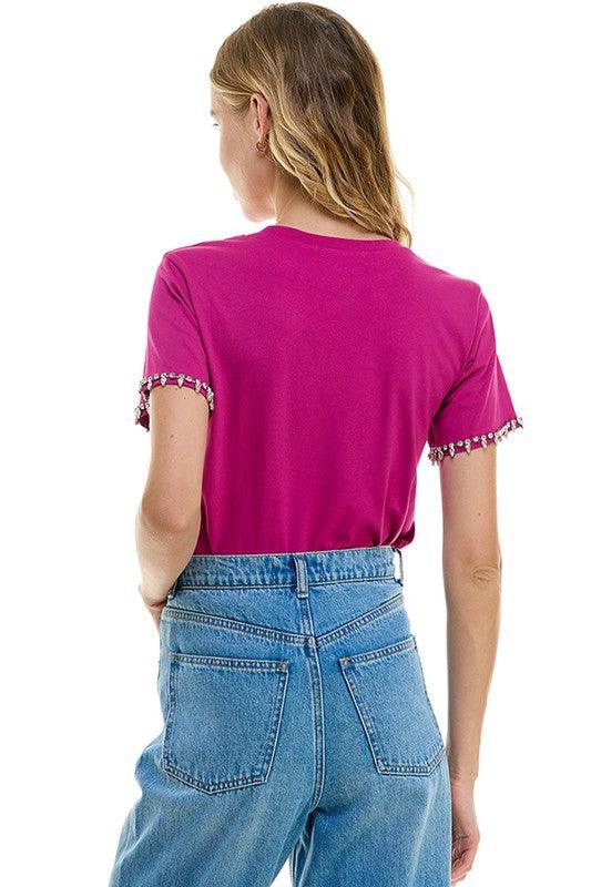 jeweled trim t-shirt - RK Collections Boutique