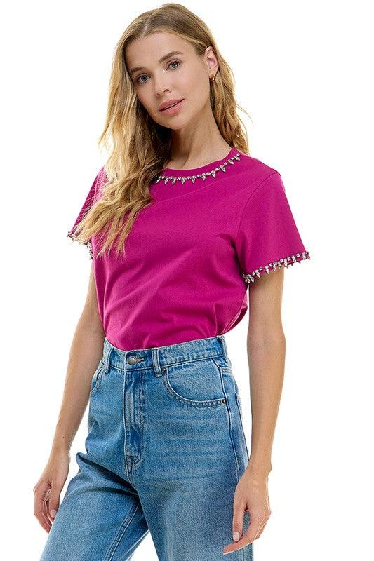 jeweled trim t-shirt - RK Collections Boutique