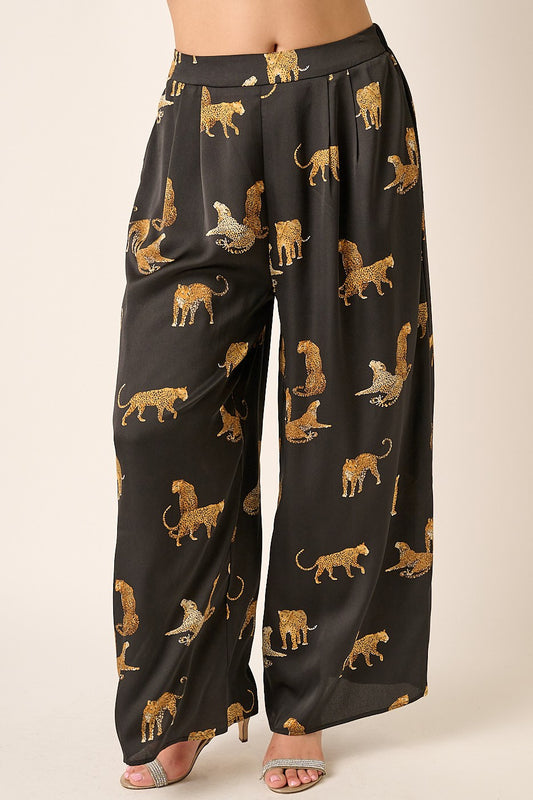 PLUS pantalones anchos de satén con estampado de guepardo