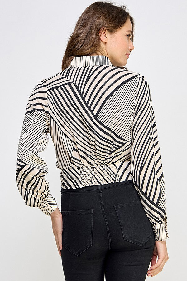 Printed Long Sleeve Shirt Top with Front Tie