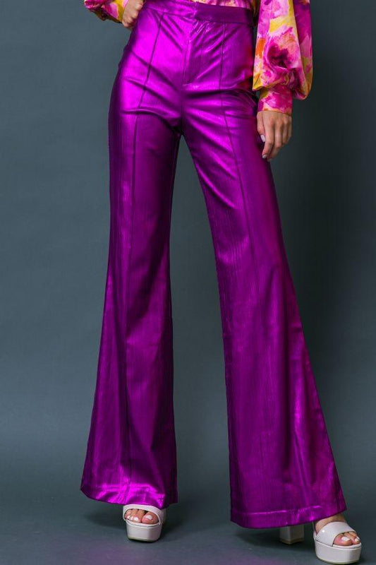 high waist metallic flare pant - RK Collections Boutique