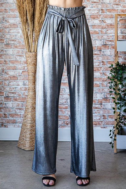 PLUS metallic paperbag waist slinky pants - tarpiniangroup