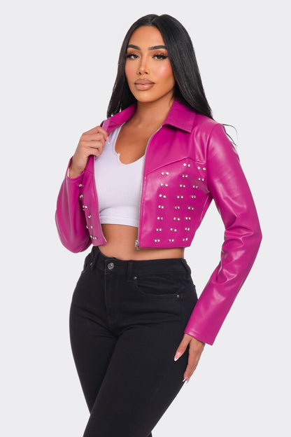 studded faux leather crop jacket