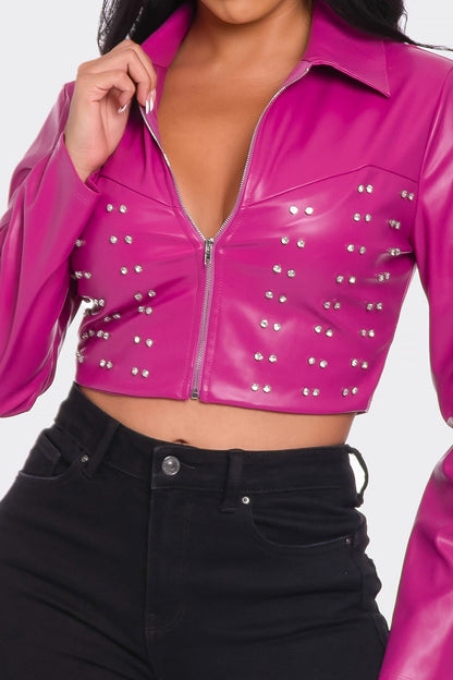 studded faux leather crop jacket