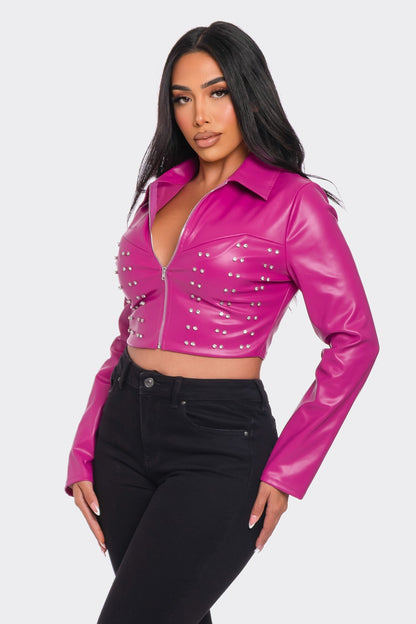 studded faux leather crop jacket