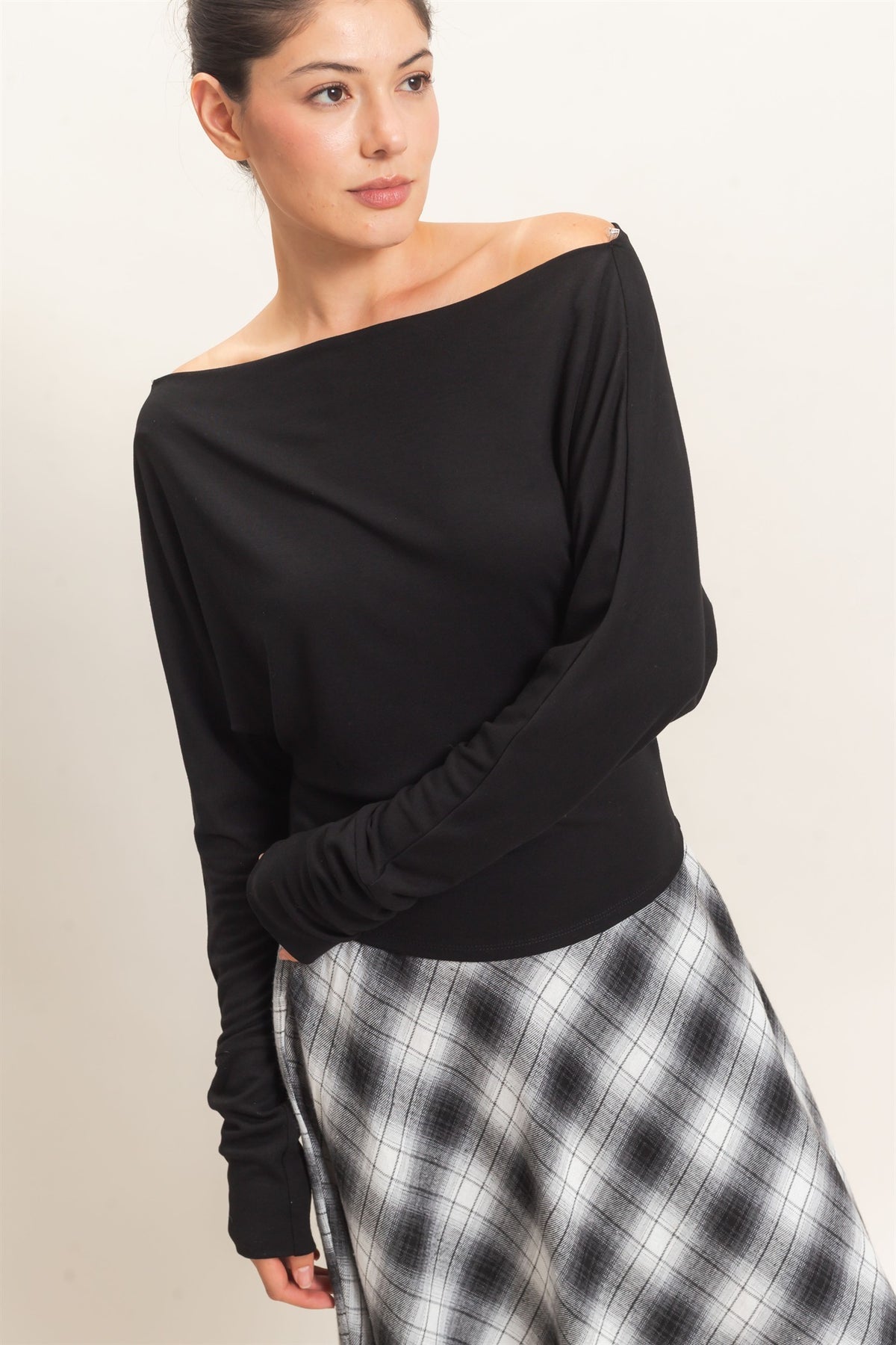 Wide Boat Neck Dolman Sleeve Top