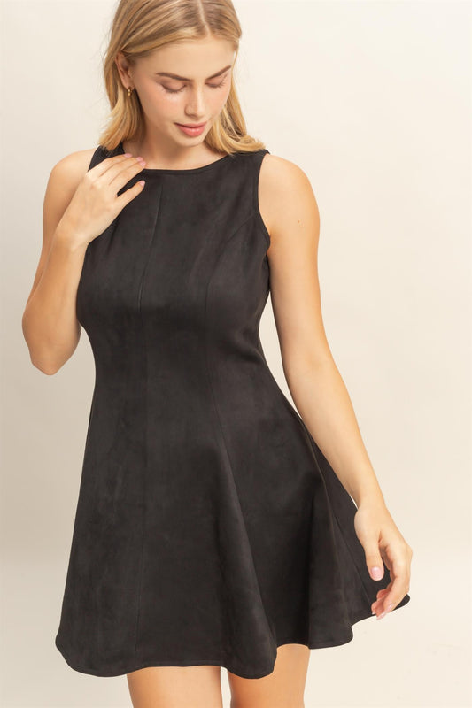 Sleeveless Flared Suede Mini Dress