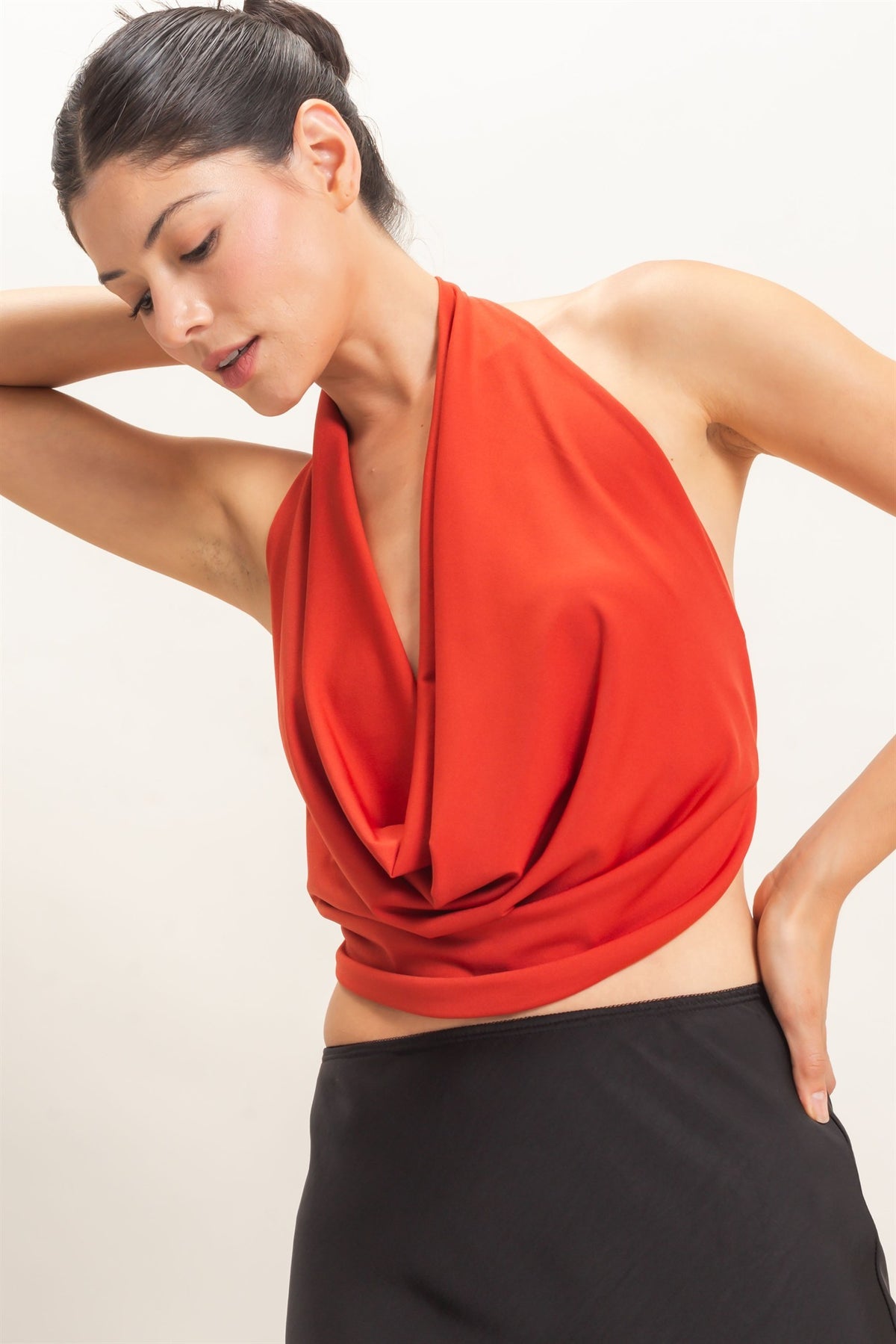 Draped Halter Neck Open Back Top